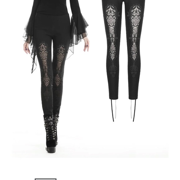 Dark In Love Gothic Lace Leggings w/ back lace up - Picture 2 of 5